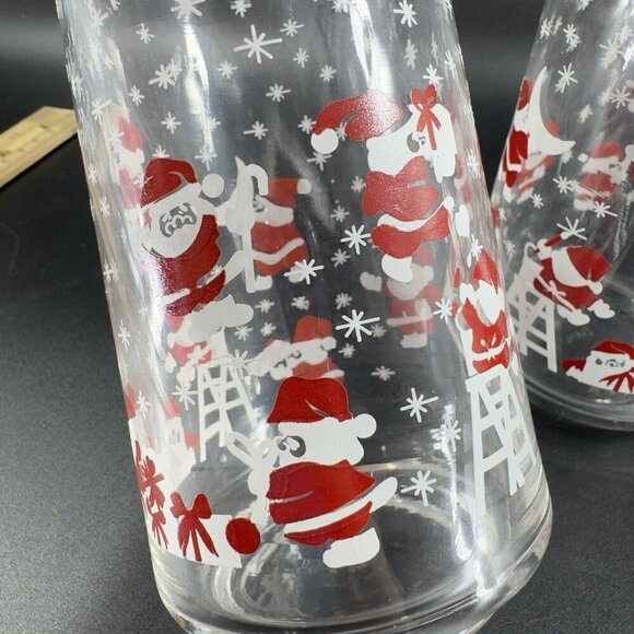 Vintage Crisa Clearly Santa Claus Snowflakes Drinkware Tumbler Set 2 Glassware - Picture 7 of 10